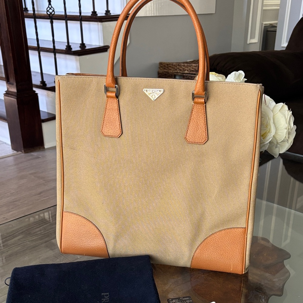 Prada Beige and Orange Women's Tote Bag - Picture 2 of 16